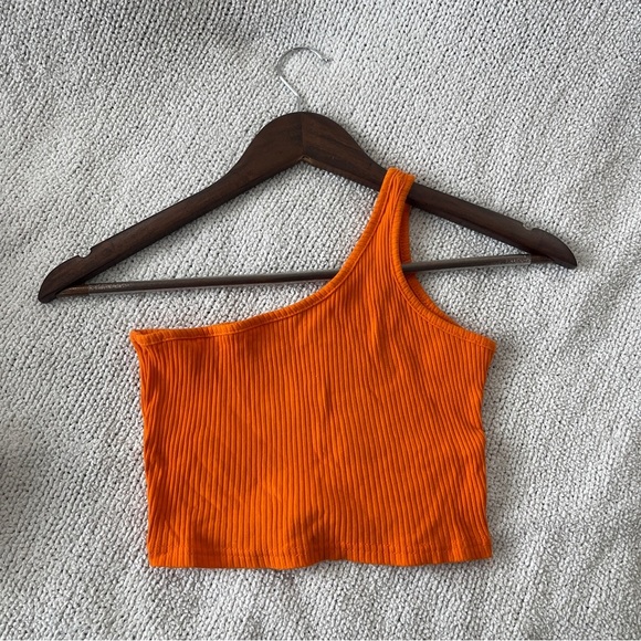 Orange One-Shoulder Ribbed Top XS - Picture 2 of 5